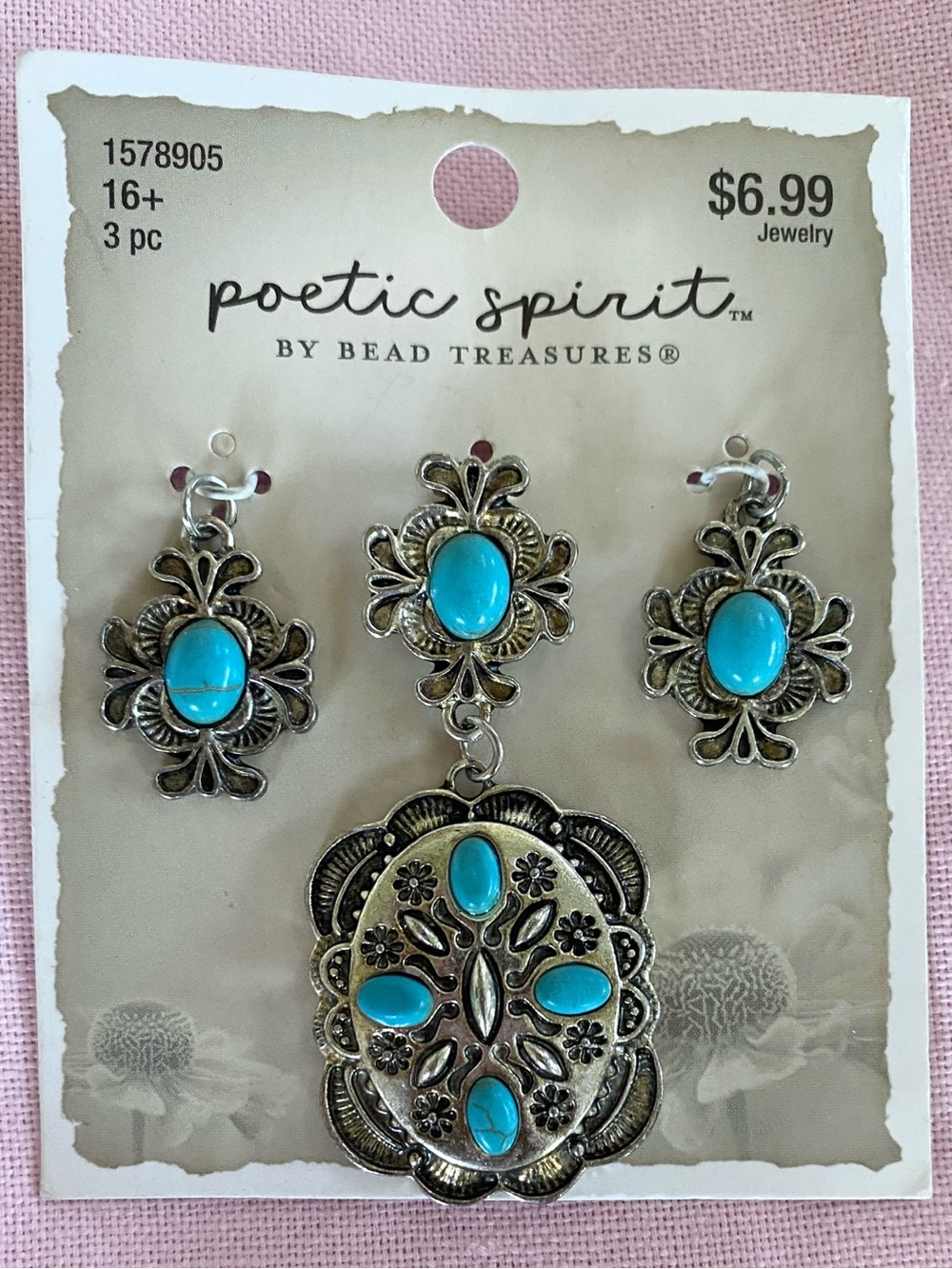Stone Turquoise Blue Pendant Set Jewelry Making Craft Silver Matching Country